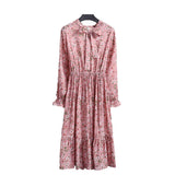 Women Long Sleeve Floral Print Midi Chiffon Casual Slim Party Lady Office Dress