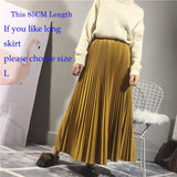 Women Suede Autumn High Waist Long Pleated Vintage Midi Skirt
