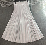 Women Suede Autumn High Waist Long Pleated Vintage Midi Skirt