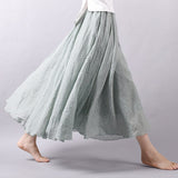 Women Linen Cotton Long Elastic Waist Maxi Beach Boho Casual Lady Vintage Pleated Skirt