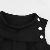 Red Turn-Down Collar Buttons Retro Sleeveless Pockets Elegant Cotton Solid Skater Vintage Dress