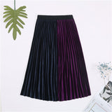 Velvet Pleated Women Casual High Waist Patchwork Pleated A Line Long Skirt