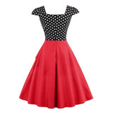 Square Neck Layered Polka Dot Rockabilly Double Breasted Tunic Cap Sleeve Red Vintage Retro Dress