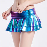 Bling Metallic Color Midi Waist Sexy Skinny Night Club Party Patchwork Double Layer Skirt