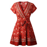 Bohemian Floral Women Ruffle Bandage Mini Dress Elegant Holiday Beach Sundress