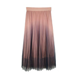 Long Tulle Women Gradient Korean Elegant High Waist A-line Ladies Pleated School Midi Skirt