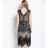 Women 1920s Vintage Art Deco Sequin Double V-Neck Tassels Bodycon Beaded Party Dress