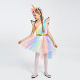 Deluxe Kids Girls Rainbow Unicorn Costume for Girl Halloween Cute birthday gift Carnival Party Dress Costumes