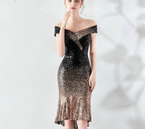 New Women Elegant Short Sequin Prom Dress Knee Length Sparkle Evening Party Dress