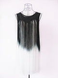 Gradual Fringe Mini Bodycon Dress Sleeveless Patchwork Mesh Club Party Slim Sheer Ballroom Dance Dress