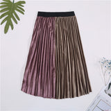 Velvet Pleated Women Casual High Waist Patchwork Pleated A Line Long Skirt