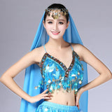 Women Sequin Halter Bra Salsa Belly Dance Boho Festival Club Tribal Top Colorful Beading Coins Tassel Lace-Up Cami Top