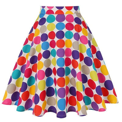 Polka Dot Printed Summer Women Skirt Colorful High Waist Pinup Big Swing Short Cotton Casual Clothing 40s 50s Retro Skater