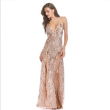 Double Side Slit Sequins Sexy Maxi Spaghetti Strap V-neck Chic Sequin Slip Dress