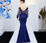 Backless Appliques Beading Long Bridesmaid Dress Strap Formal Wedding Party Dress