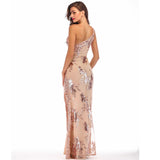 3 Color Embroidery Sequin One Shoulder Long Chic Maxi High Split Nightclub Party Dress