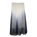 Long Tulle Women Gradient Korean Elegant High Waist A-line Ladies Pleated School Midi Skirt