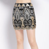 Vintage 1920s Embroidered Floral Beaded Sequin Elastic Waist Short Luxurious Mini Pencil Skirt