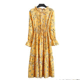 Women Long Sleeve Floral Print Midi Chiffon Casual Slim Party Lady Office Dress