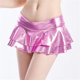 Bling Metallic Color Midi Waist Sexy Skinny Night Club Party Patchwork Double Layer Skirt