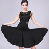 Fringe Latin Salsa Dance Dress Performance Stage Show Costume Sleeveless Sheer Floral Lace A-Line Swing Dress
