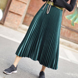 Autumn Women High Waist Pleated Casual Women Long Skirt