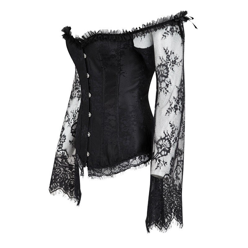 Sexy Lace Steampunk Overbust Corset Vintage Women Satin Bustier Halloween Costume Party Club Wedding Gothic Tops Black