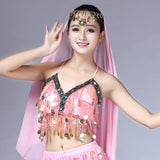 Women Sequin Halter Bra Salsa Belly Dance Boho Festival Club Tribal Top Colorful Beading Coins Tassel Lace-Up Cami Top