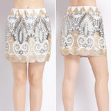 Vintage 1920s Embroidered Floral Beaded Sequin Elastic Waist Short Luxurious Mini Pencil Skirt