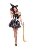 2018 New Black Witch Costume Halloween Party Witch Costume Women Sexy Performances Fancy Dress+Hat