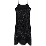 Black Sequin Fringe Cami Dress Vintage Paisley Beaded Sleeveless Great Gatsby Flapper Women Little Black Dress