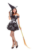 2018 New Black Witch Costume Halloween Party Witch Costume Women Sexy Performances Fancy Dress+Hat