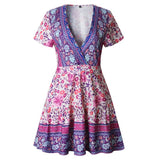 Bohemian Floral Women Ruffle Bandage Mini Dress Elegant Holiday Beach Sundress