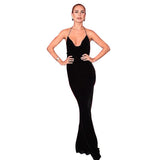 Long Velvet Black Elegant Celebrity Maxi Halter Neck Backless Velour Evening Party Dress