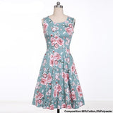 Pinup Style 1950s Floral Print Fit and Flare Sleeveless Round Neck A Line Summer Flower Vintage Dress