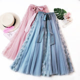 Mesh Women Summer Lace Long Tutu Lace-up High Waist Sweet Fairy Ladies Skirt Girl Outwear