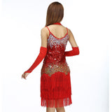 Women Bling Latin Dance Dress Sexy Rainbow Color Club Slip Gradual Sequin Fringe Dress With Tassel Vestido Robe Paillettes