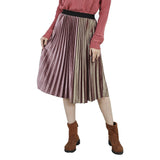 Velvet Pleated Women Casual High Waist Patchwork Pleated A Line Long Skirt