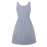 Summer Casual Striped Tank Button Up Sleeveless Pocket Side Blue A Line Short Dress