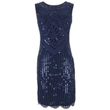 1920s Great Gatsby Flapper Vintage O-Neck Sleeveless Scalloped Hem Party Dress Embellished Beaded Sequin Dress