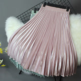 High Waist Long Skirt White Pink Pleated Casual Brand Women Midi Skirts