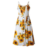 Ladies Print Sundress Strapless Ruffle Sashes Women Button Backless Summer Beach Dress