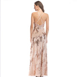 Double Side Slit Sequins Sexy Maxi Spaghetti Strap V-neck Chic Sequin Slip Dress