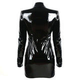 Hot New Gothic Shiny PVC Leather Dress women Long Sleeve Mini Dress Keyhole Zipper Winter Black Short Dress Sundress Vestido