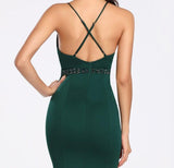 Sexy Beads Evening Dress Women's Backless Strap Cross Slit Long Party Maxi Dress