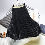 Autumn Women High Waist Pleated Casual Women Long Skirt