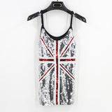 Blue Union Jack England Flag Bling Sequined Ladies Top Party Gift Costumes Sexy Club Adjustable Strap Sequin Cami Top