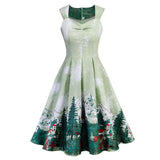 Rockabilly Vintage Green Two Piece Set Mountain and Tree Print Pleated Dress and Coat 2 Piece Outfits