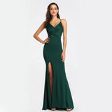 Sexy Beads Evening Dress Women's Backless Strap Cross Slit Long Party Maxi Dress