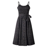 Ladies Print Sundress Strapless Ruffle Sashes Women Button Backless Summer Beach Dress